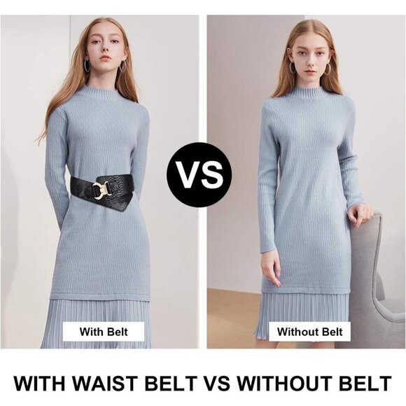 Women\'s Wide Elastic Stretch Waist Belt Adjustable Dress Belt Matte Black Gold main image 5
